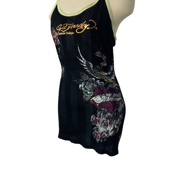 RARE NWT ED HARDY Black Rayon Peacock Rose Tattoo Racerback Dress Y2K M - Picture 5 of 15